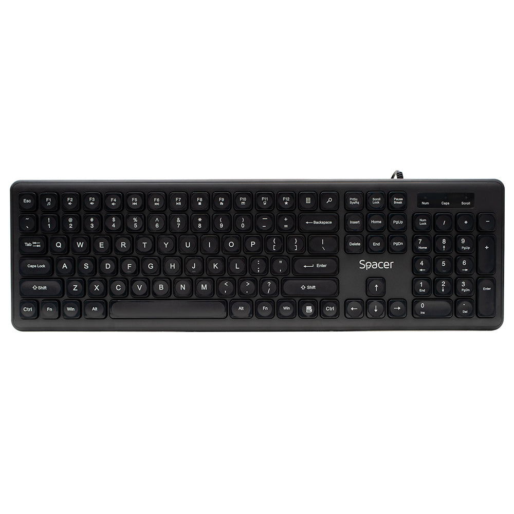 TASTATURA SPACER USB, 104 taste, silentioasa, low profile fingertip keycap design, black, "SPKB-LWP-03"
