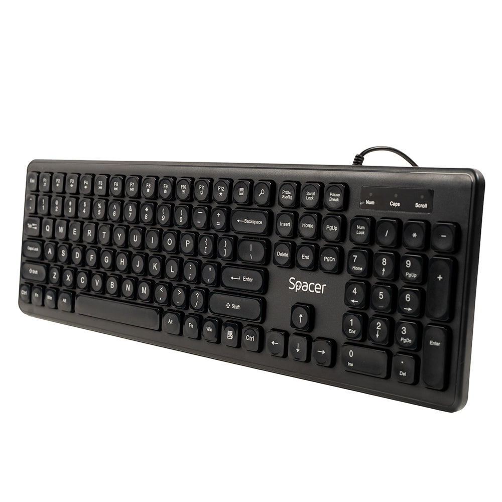 TASTATURA SPACER USB, 104 taste, silentioasa, low profile fingertip keycap design, black, "SPKB-LWP-03"
