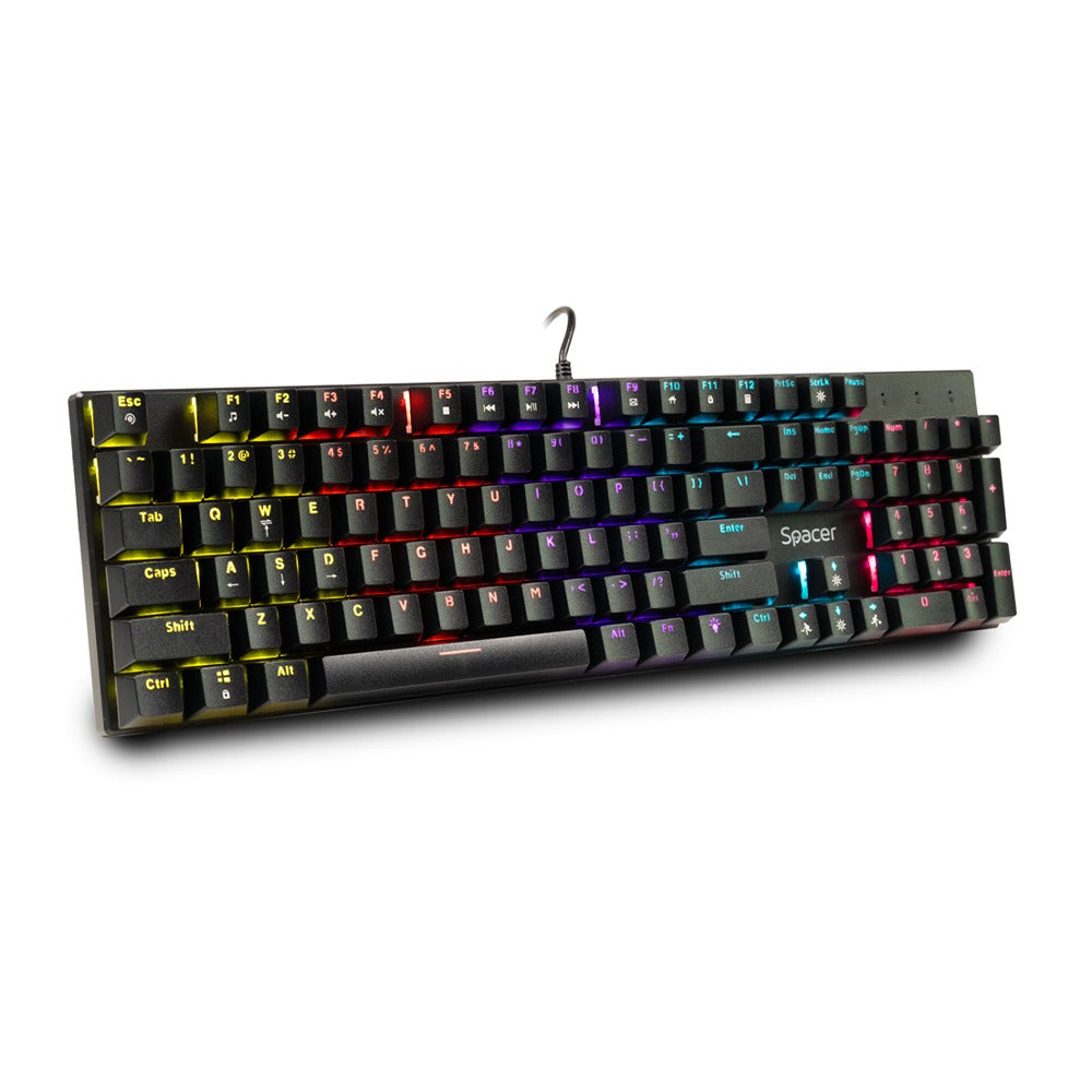 TASTATURA mecanica SPACER USB GLADIATOR, switch-uri mecanice rosii, 104 taste, anti-ghosting 26 taste, iluminare RGB , black, "SPKB-MK-GLADIATOR"