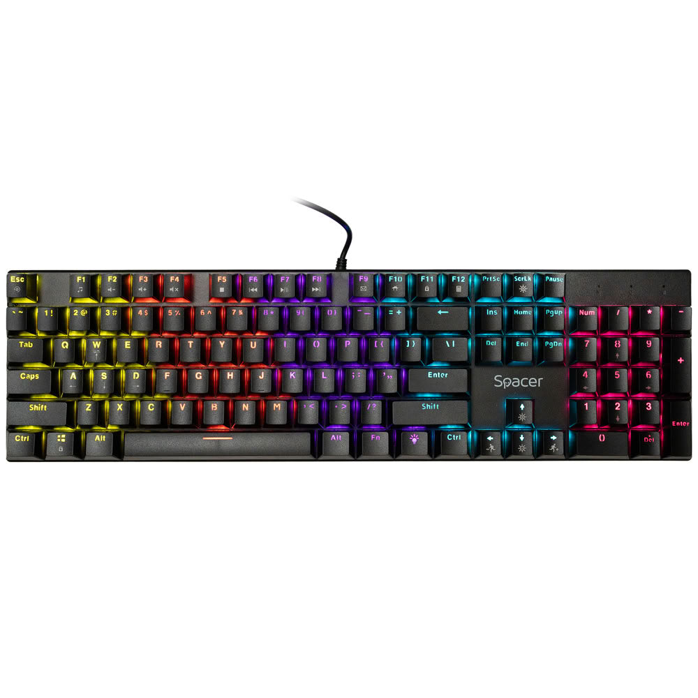 TASTATURA mecanica SPACER USB GLADIATOR, switch-uri mecanice rosii, 104 taste, anti-ghosting 26 taste, iluminare RGB , black, "SPKB-MK-GLADIATOR"
