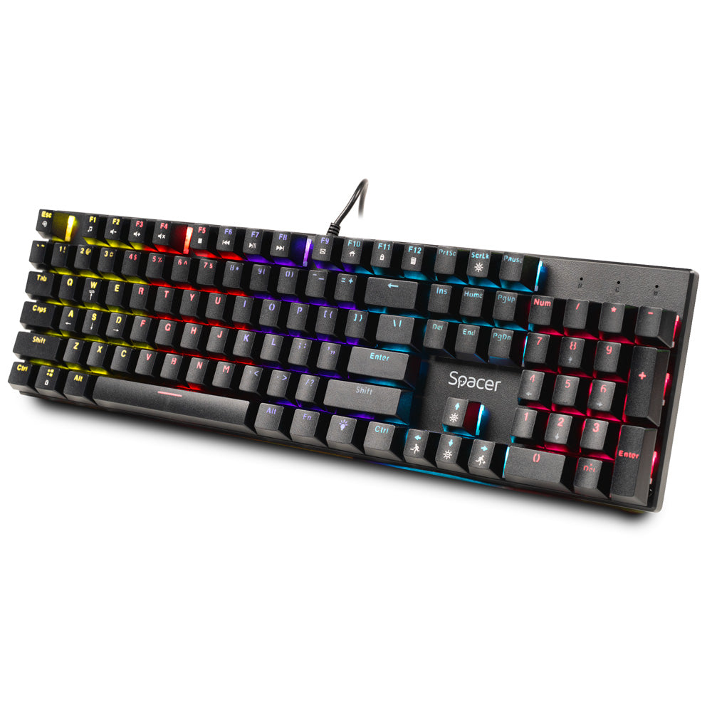 TASTATURA mecanica SPACER USB GLADIATOR, switch-uri mecanice rosii, 104 taste, anti-ghosting 26 taste, iluminare RGB , black, "SPKB-MK-GLADIATOR"