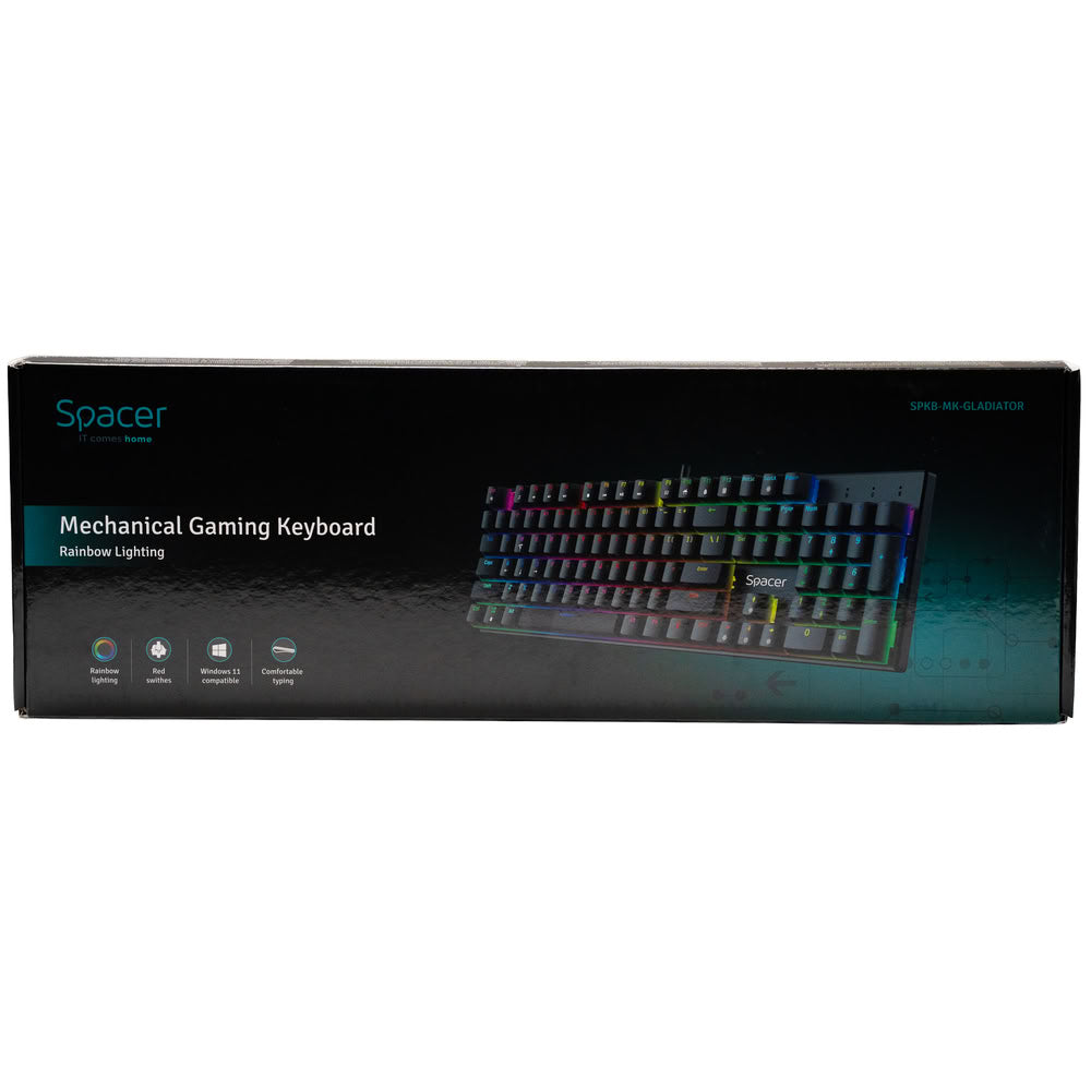 TASTATURA mecanica SPACER USB GLADIATOR, switch-uri mecanice rosii, 104 taste, anti-ghosting 26 taste, iluminare RGB , black, "SPKB-MK-GLADIATOR"