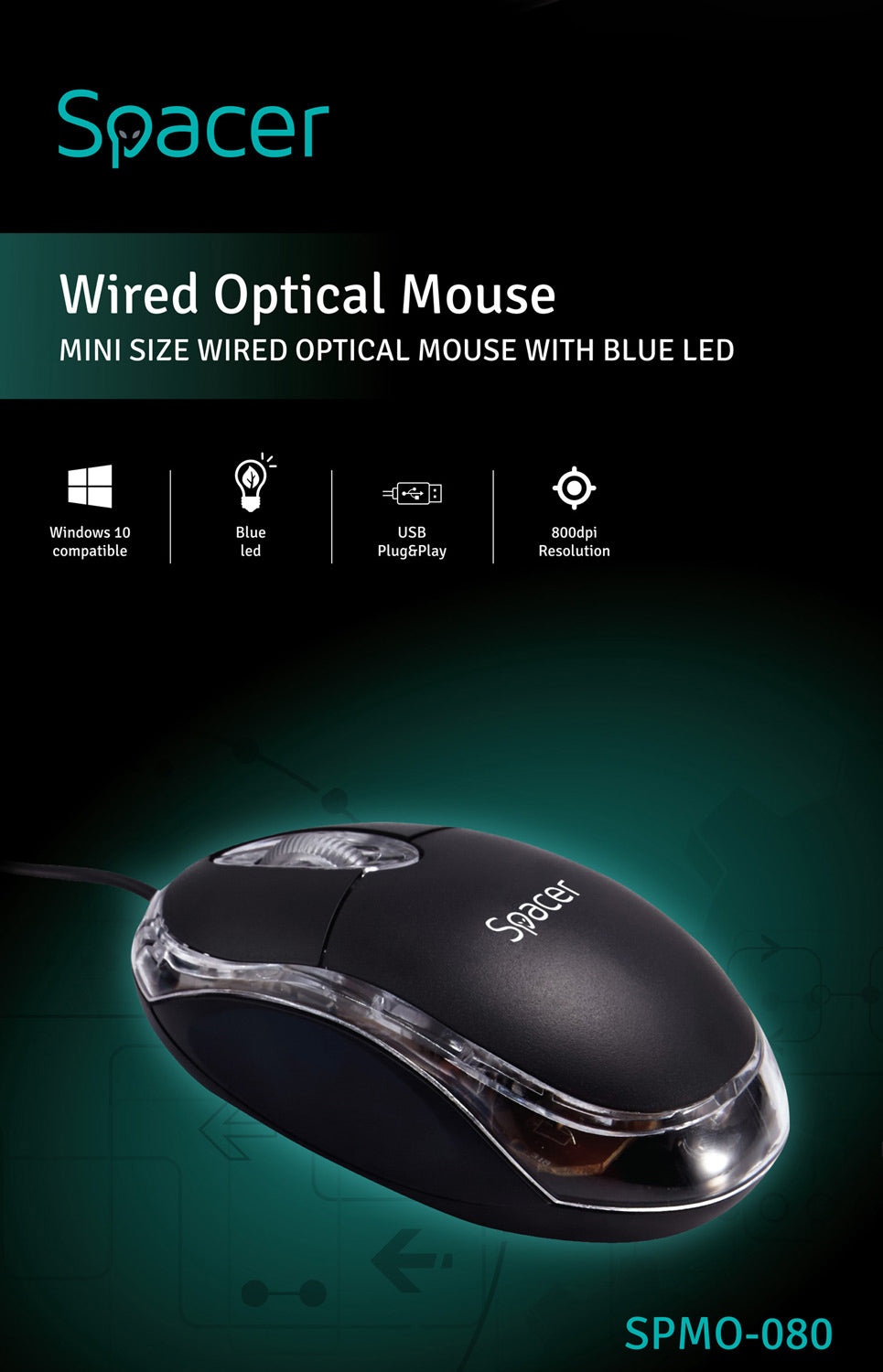 MOUSE Spacer, PC sau NB, cu fir, USB, optic, 800 dpi, butoane/scroll 3/1, , negru, "SPMO-080" 45503289