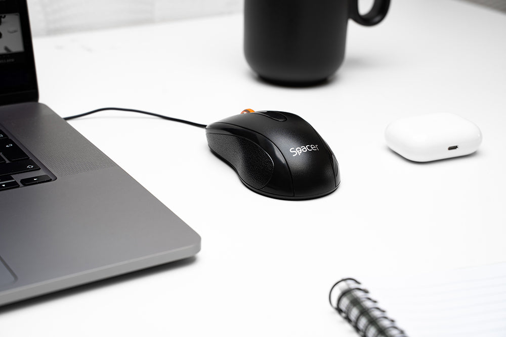 MOUSE Spacer, PC sau NB, cu fir, USB, optic, 1200 dpi, butoane/scroll 3/1, , negru, "SPMO-F01"