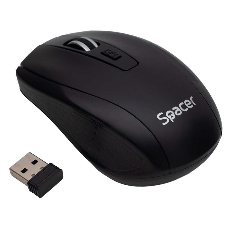 MOUSE Spacer, PC sau NB, wireless, 2.4GHz, optic, max.1600 dpi, butoane/scroll 4/1, rezolutie selectabila, buton ON/OFF, 2 baterii AAA incluse, negru, "SPMO-WS-BK-04"