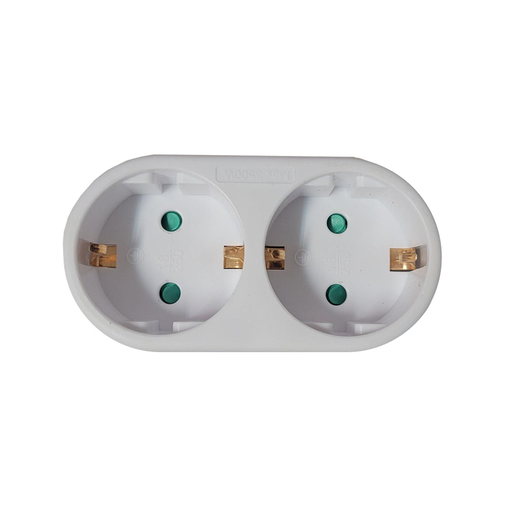 Dublu Stecher Spacer, Schuko, max 3500W, 16A, protectie copii, 2 prize Schuko, 1 stecher Schuko, "SPMS-2-WH"