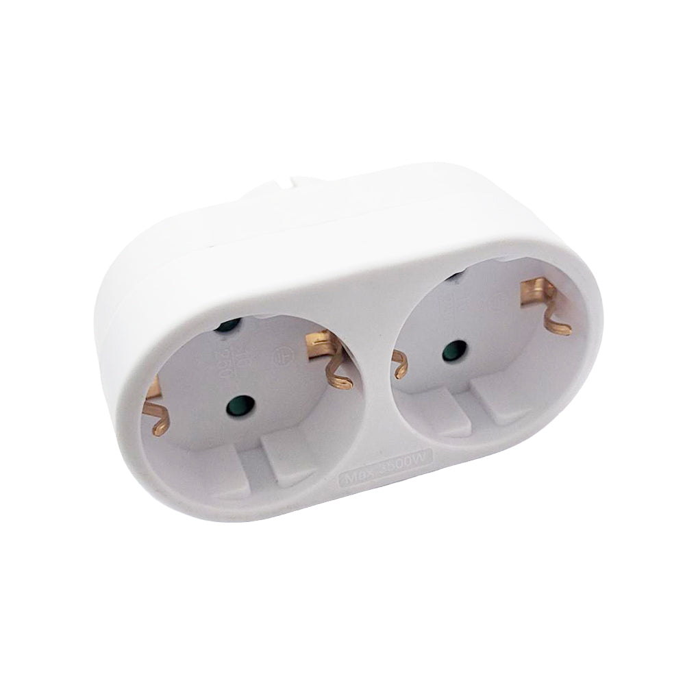 Dublu Stecher Spacer, Schuko, max 3500W, 16A, protectie copii, 2 prize Schuko, 1 stecher Schuko, "SPMS-2-WH"