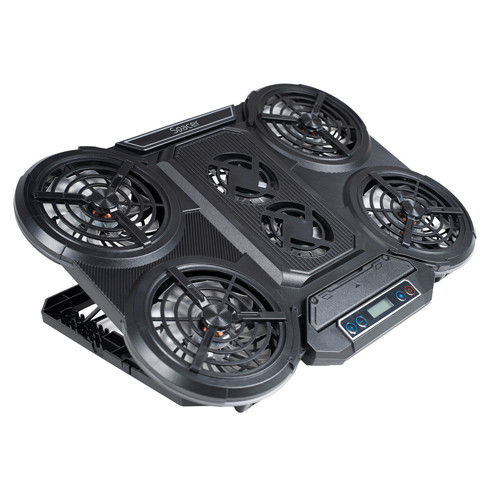 STAND SPACER notebook 17" Gaming, grila ABS, 4x10cm LED fan 1400RPM, 2x7cm LED fan 2400RPM, 6 niv. Turatie , 7 trepte inaltime, RGB 10 jocuri, Suport telefon,Airflow 140cfm, 2xUSB, black, Nivel zgomot 24.5dB, "SPNS-Gaming-6F"