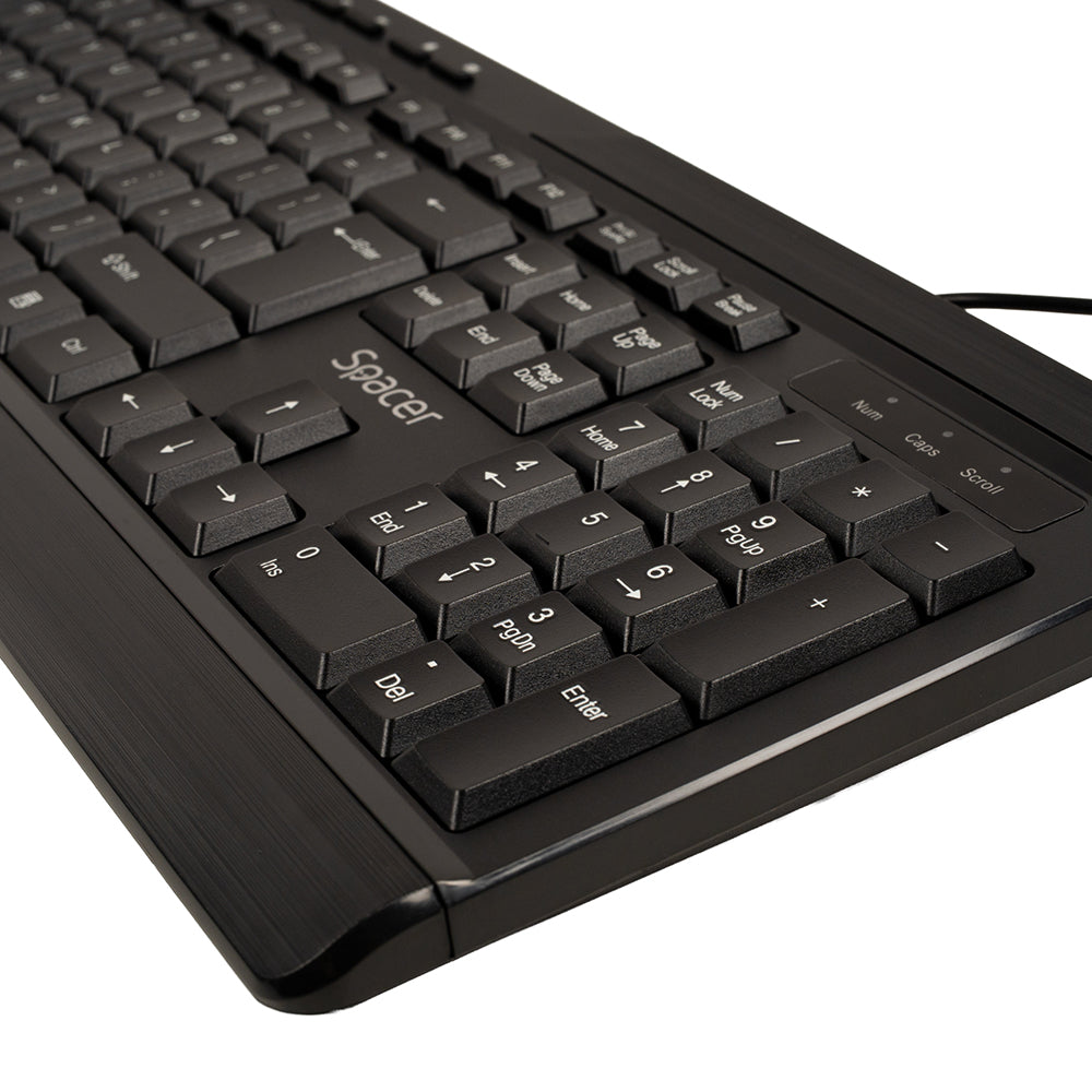 KIT wired SPACER, tastatura cu fir multimedia 104 taste (+ 9 taste multimedia) + mouse rezolutie max.1600dpi, 4 butoane, rotita scroll, black "SPOK-WD-02"