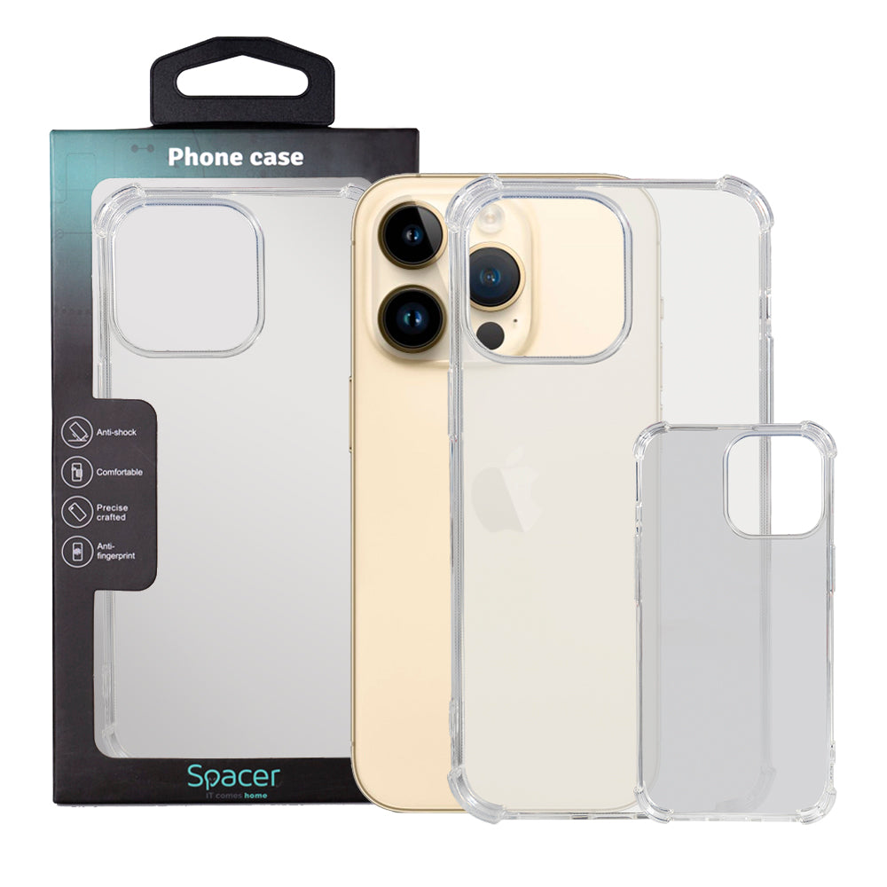 Husa Iphone 14 Pro Max Spacer, grosime 1.5mm, protectie suplimentara antisoc la colturi, material flexibil TPU, transparenta "SPPC-AP-IP14PM-CLR"