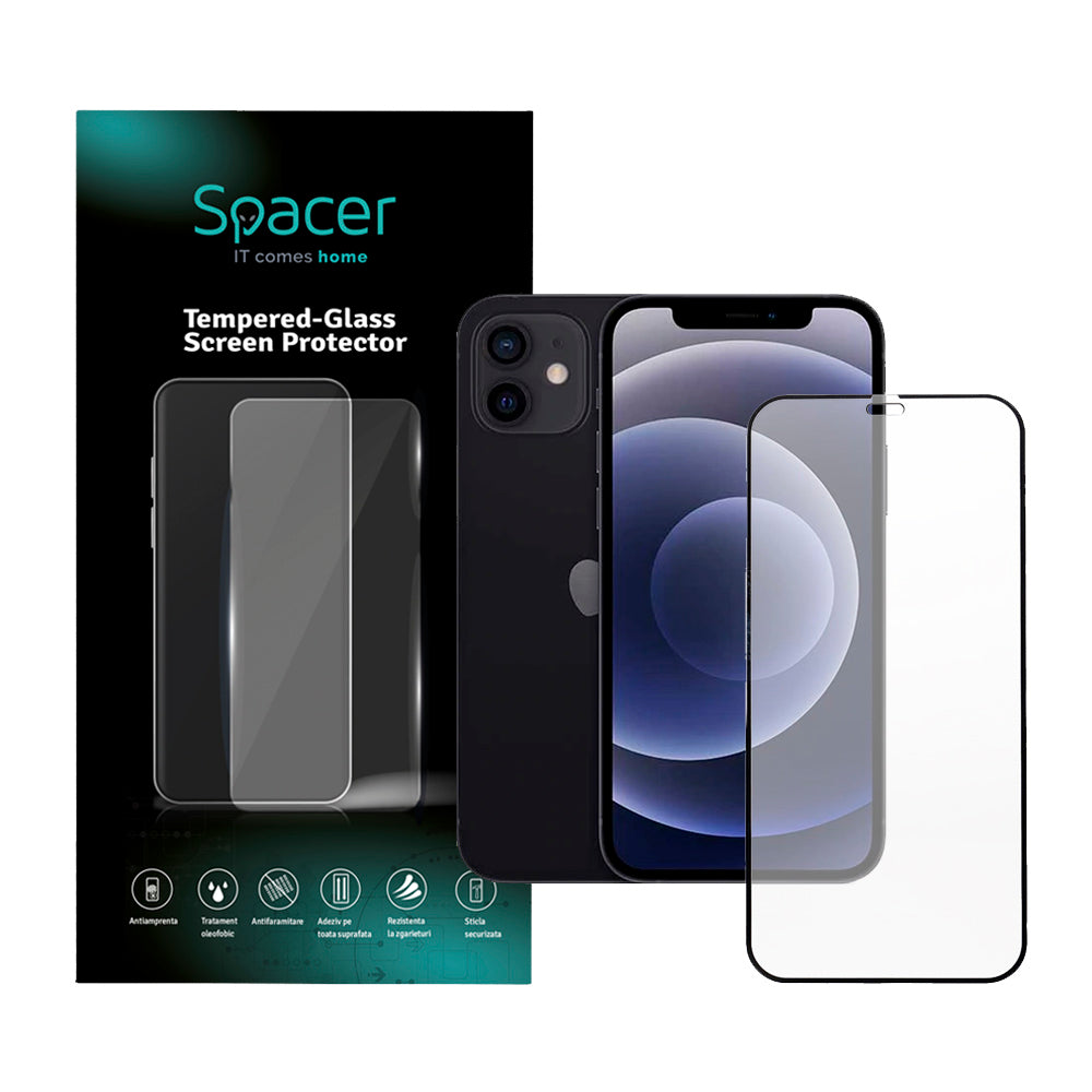 FOLIE STICLA Spacer pentru Iphone 12 si 12 Pro, grosime 0.3mm, acoperire totala ecran, strat special anti-ulei si anti-amprenta, Tempered Glass, sticla 9D, duritate 9H "SPPG-AP-IP12-TG"