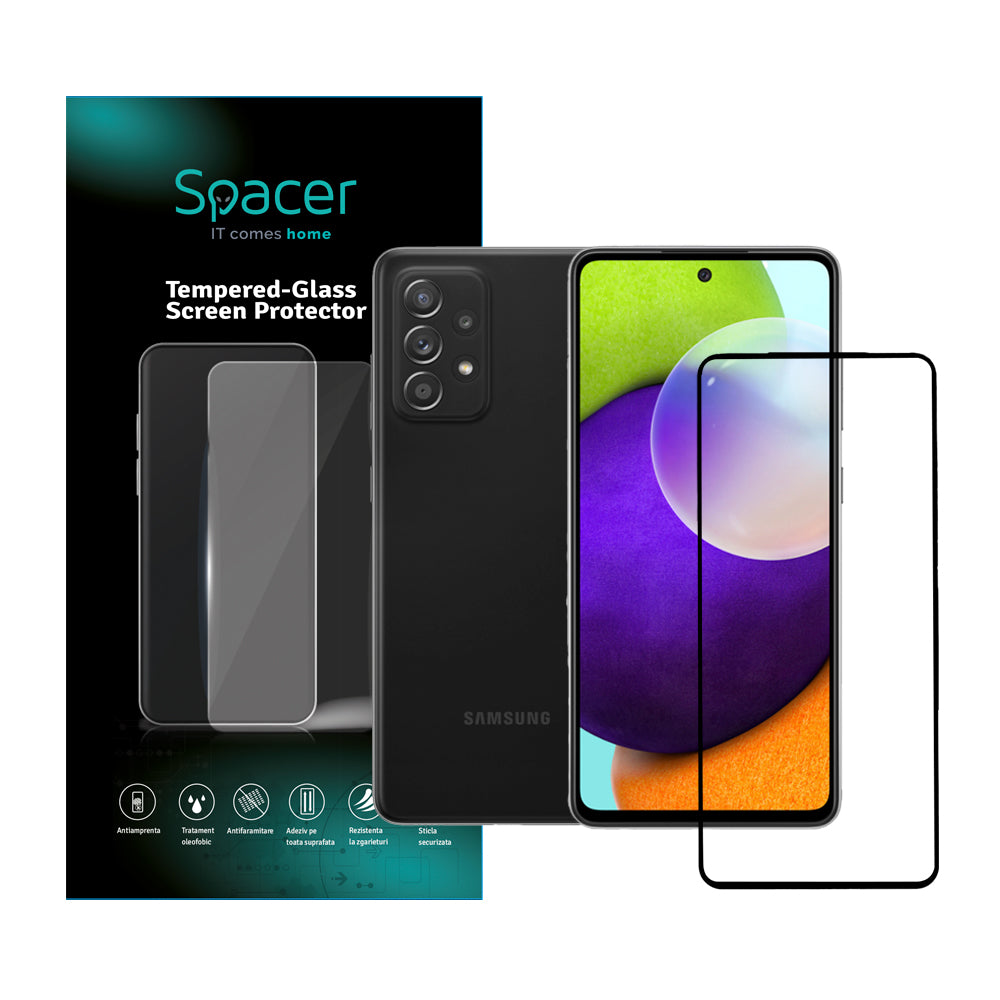 FOLIE STICLA Spacer pentru Samsung Galaxy A52S, grosime 0.3mm, acoperire totala ecran, strat special anti-ulei si anti-amprenta, Tempered Glass, sticla 9D, duritate 9H "SPPG-SM-GX-A52S-TG"