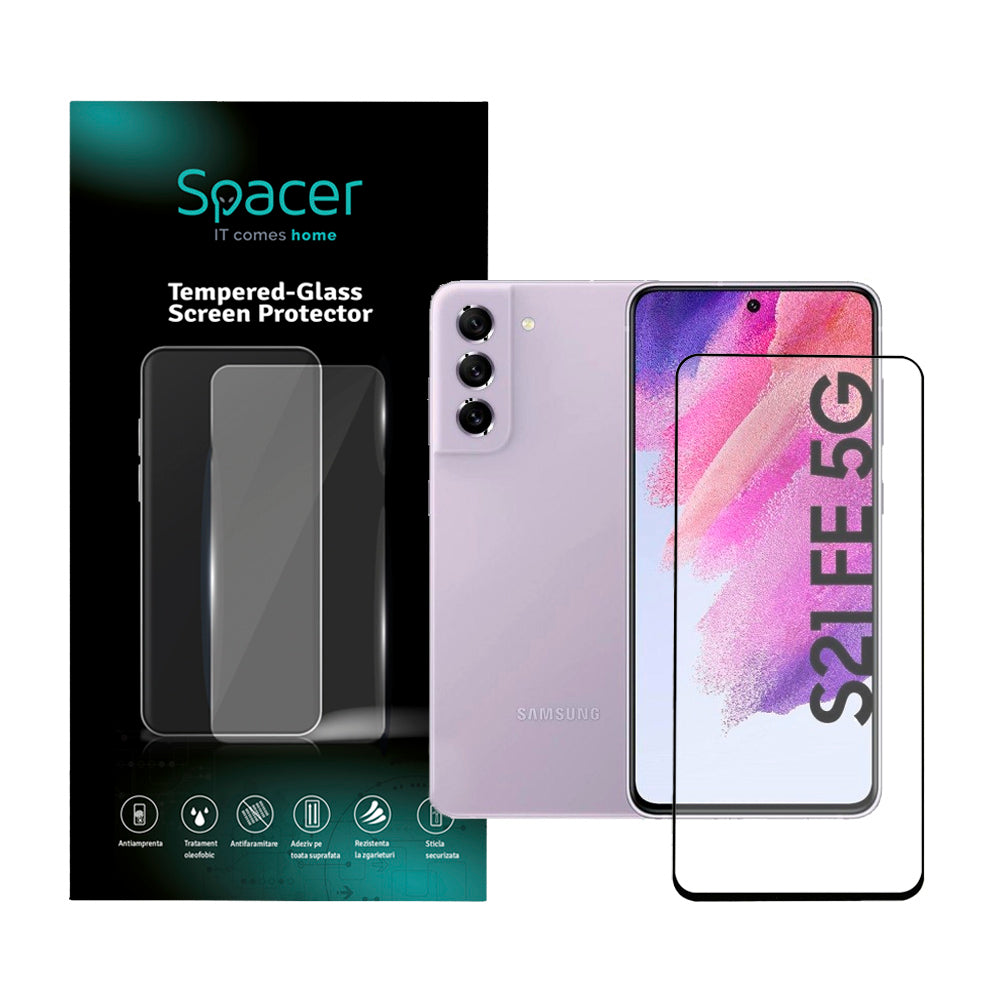 FOLIE STICLA Spacer pentru Samsung Galaxy S21 FE, grosime 0.3mm, acoperire totala ecran, strat special anti-ulei si anti-amprenta, Tempered Glass, sticla 9D, duritate 9H "SPPG-SM-GX-S21FE-TG"