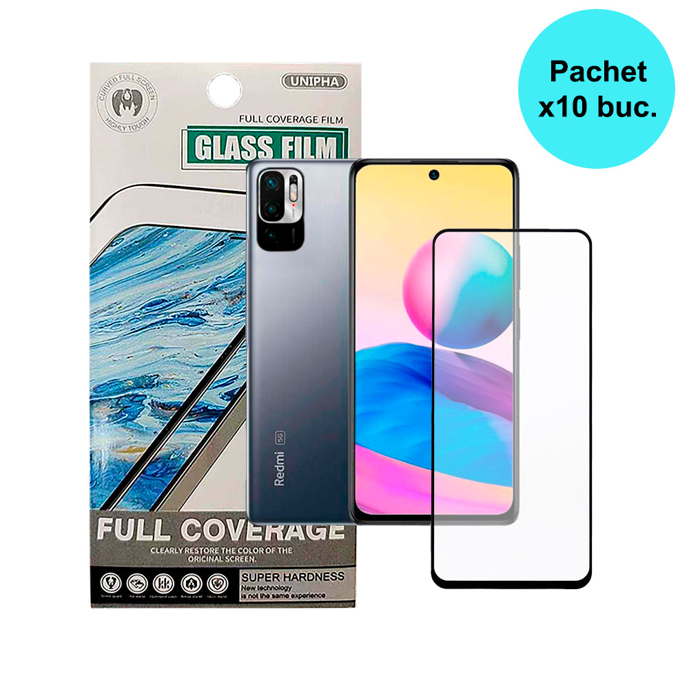 FOLIE STICLA Spacer pentru Xiaomi Redmi Note 10 5G contine 10 bucati, grosime 0.3mm, acoperire totala ecran, strat special anti-ulei si anti-amprenta, Tempered Glass, sticla 9D, duritate 9H "SPPG-XI-RM-N105G-TG-10"