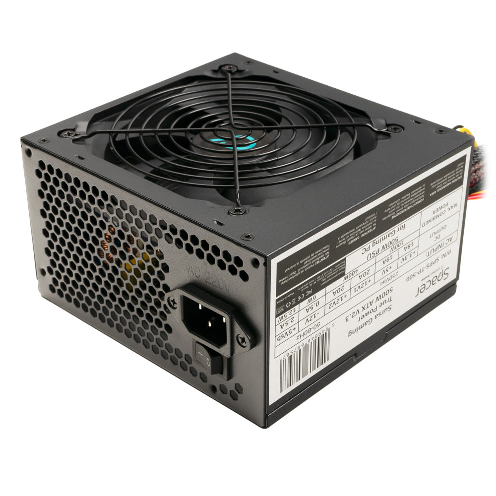SURSA SPACER True Power TP500 (500W for 500W GAMING PC), PFC activ, fan 120mm, MB (20+4) x1, CPU (4+4) x1, PCI-E (6+2) x2, SATA x5, Molex x1, *retail* "SPPS-TP-500"