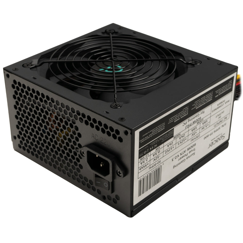 SURSA SPACER True Power TP600 (600W for 600W GAMING PC), PFC activ, fan 120mm, MB (20+4) x1, CPU (4+4) x1, PCI-E (6+2) x2, SATA x5, Molex x1, *retail* "SPPS-TP-600"