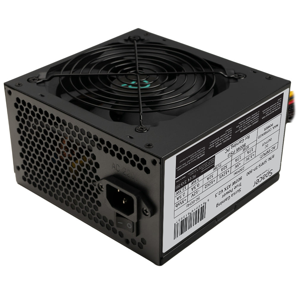 SURSA SPACER True Power TP800 (800W for 800W GAMING PC), PFC activ, fan 120mm, MB (20+4) x1, CPU (4+4) x2, PCI-E (6+2) x2, SATA x7, Molex x2, *retail* "SPPS-TP-800"