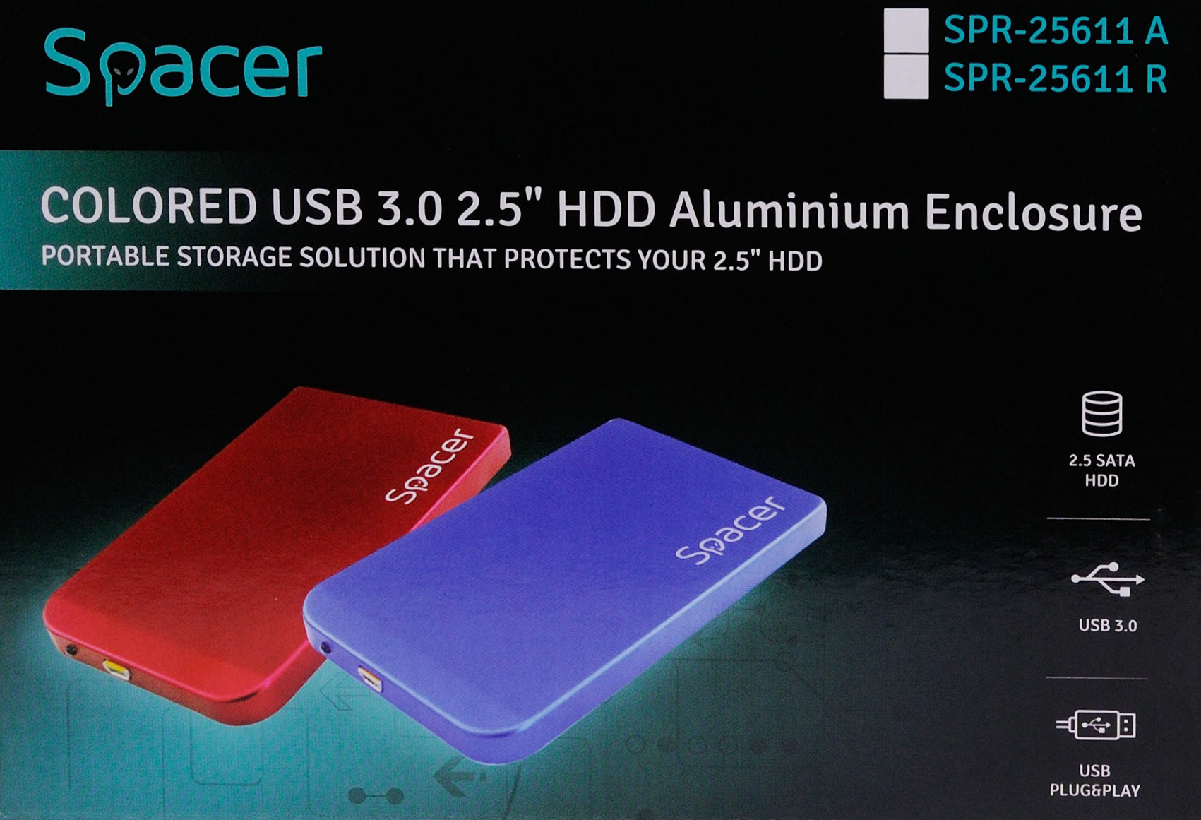 RACK extern SPACER, pt HDD/SSD, 2.5 inch, S-ATA, interfata PC USB 3.0, Husa piele sintetitca, aluminiu, rosu, "SPR-25611R"