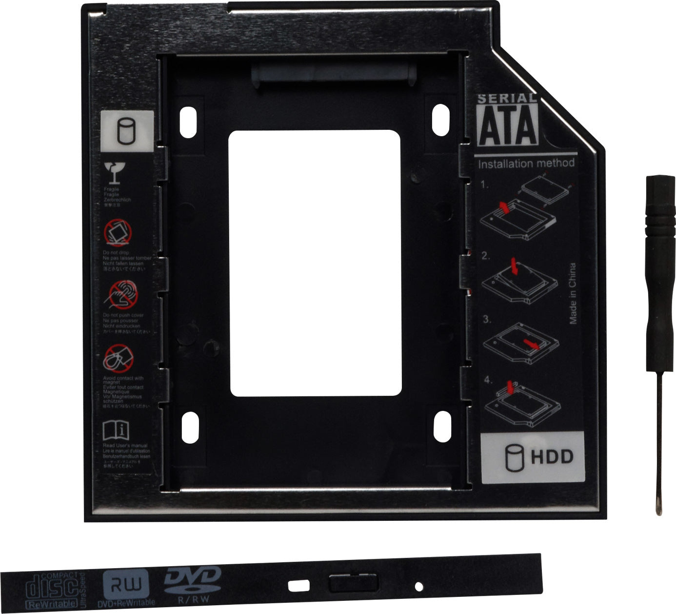 RACK intern SPACER, tip caddy 9.5mm, 5.25 inch la 2.5 inch, S-ATA, interfata PC S-ATA, metal, negru, "SPR-25DVDI"