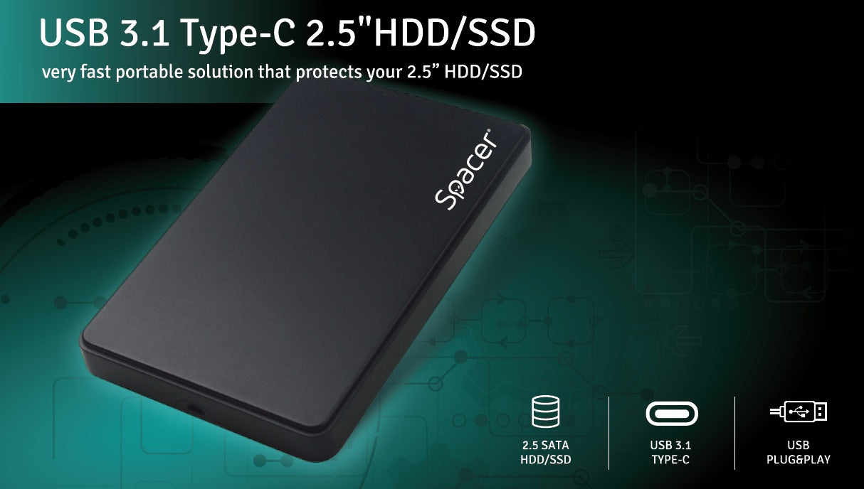 RACK extern SPACER, pt HDD/SSD, 2.5 inch, S-ATA, interfata PC USB 3.1 Type C, plastic, negru, "SPR-TYPE-C-01"