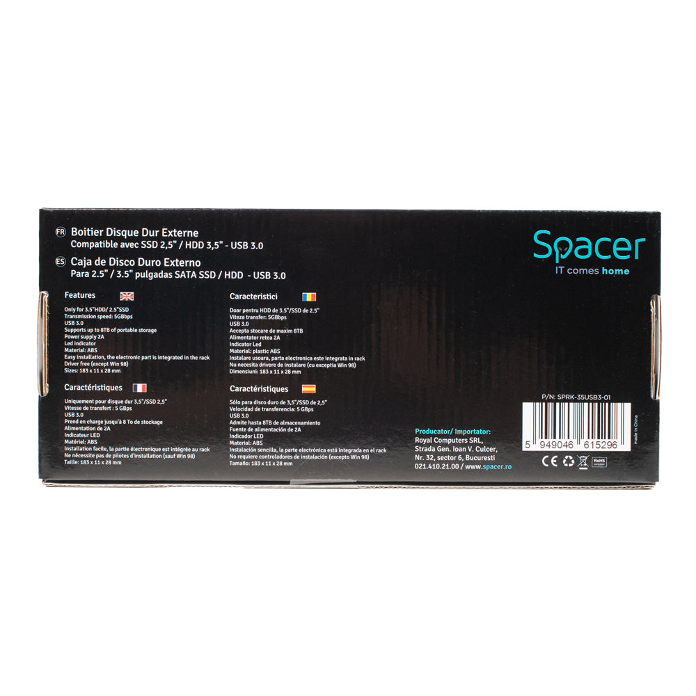 RACK extern SPACER, pt HDD/SSD, 3.5 inch, S-ATA, interfata PC USB 3.0, alimentare retea, plastic, negru, "SPRK-35USB3-01"