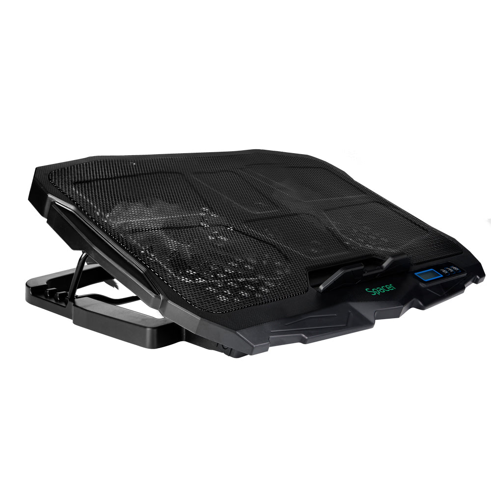 STAND SPACER notebook 17" Gaming, sita metal, Airflow: 72CFM, 2xfan 12.5cm, 2xfan 7cm, led blue, 2xUSB, Turatie reglabila, black, "SPS-Gaming"