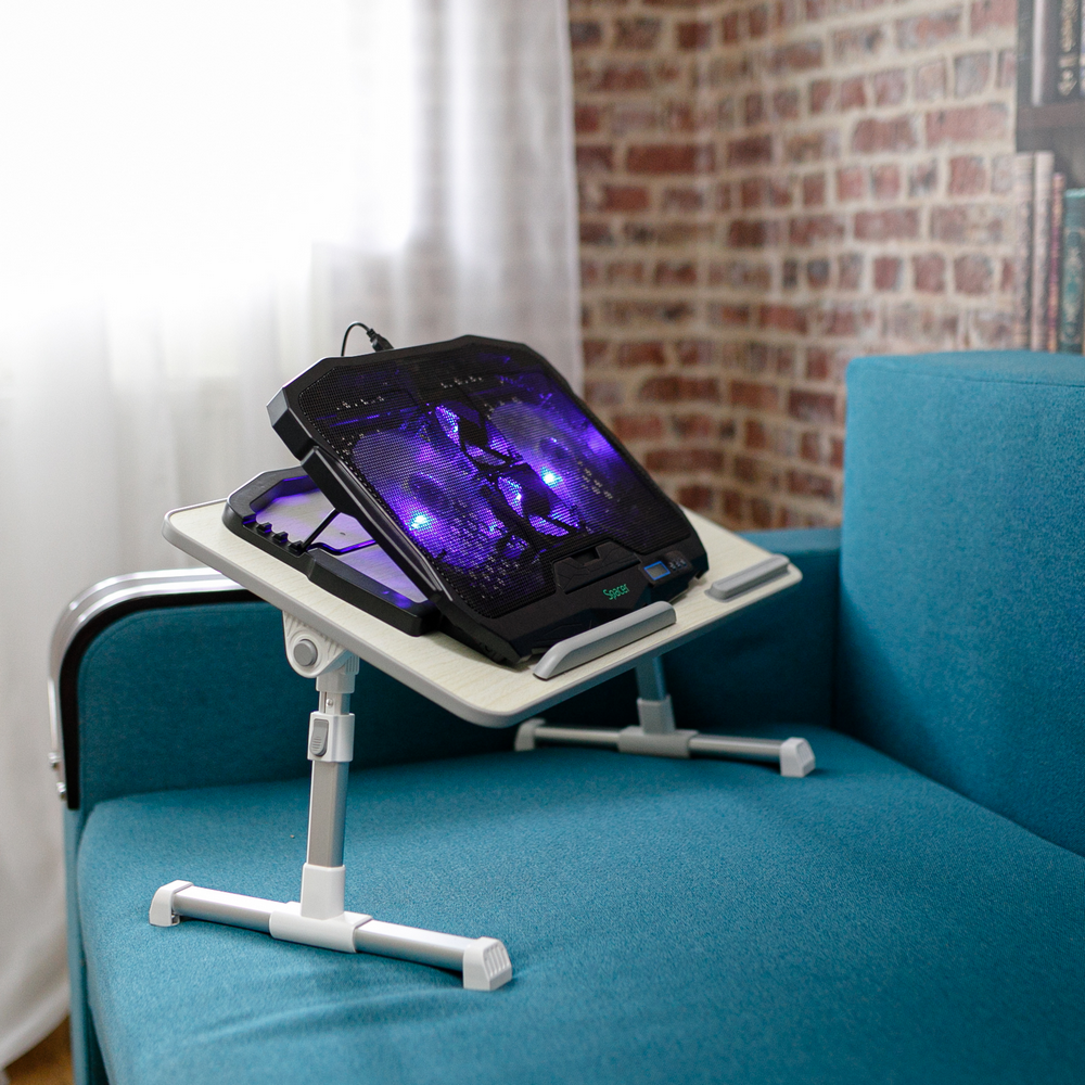 STAND SPACER notebook 17" Gaming, sita metal, Airflow: 72CFM, 2xfan 12.5cm, 2xfan 7cm, led blue, 2xUSB, Turatie reglabila, black, "SPS-Gaming"