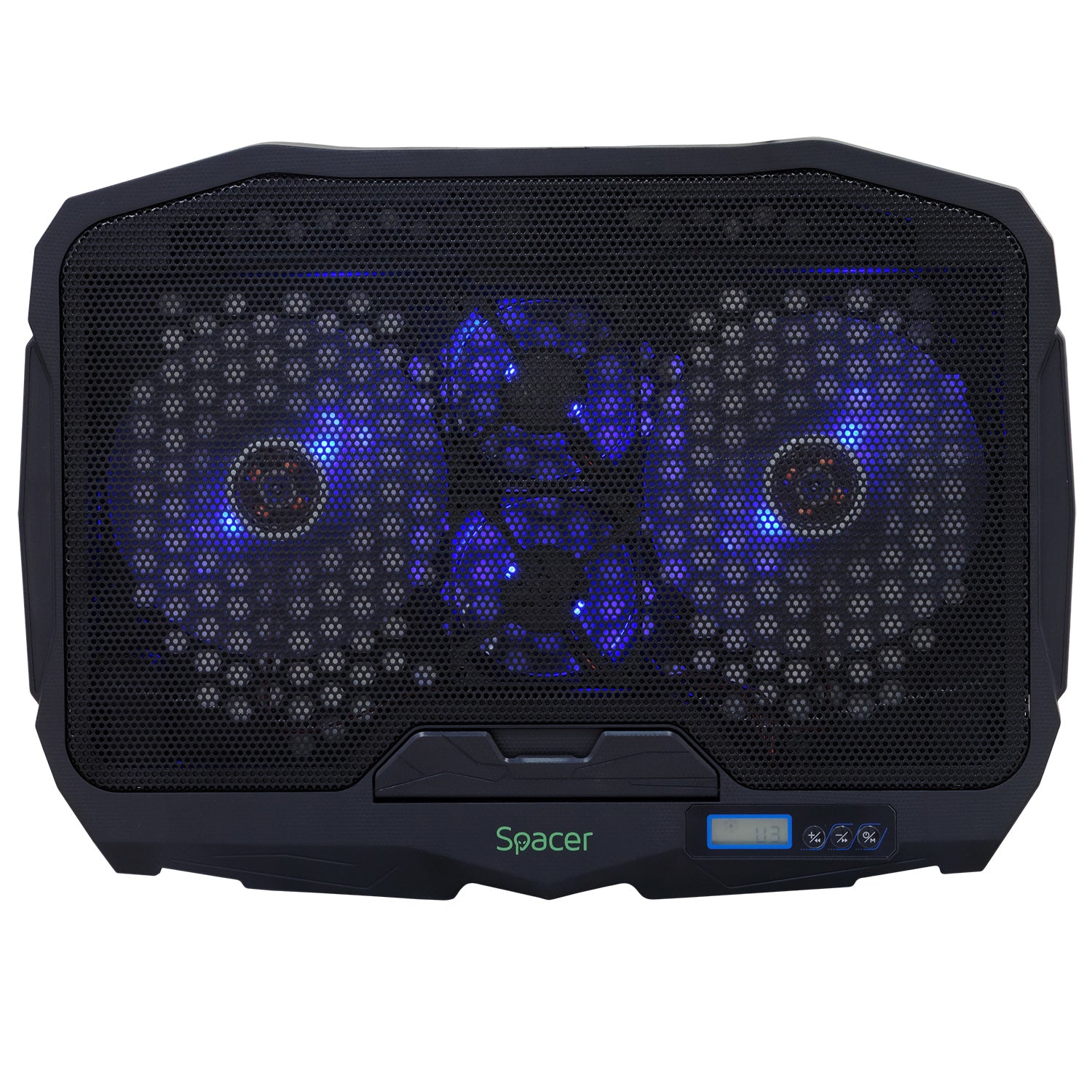 STAND SPACER notebook 17" Gaming, sita metal, Airflow: 72CFM, 2xfan 12.5cm, 2xfan 7cm, led blue, 2xUSB, Turatie reglabila, black, "SPS-Gaming"