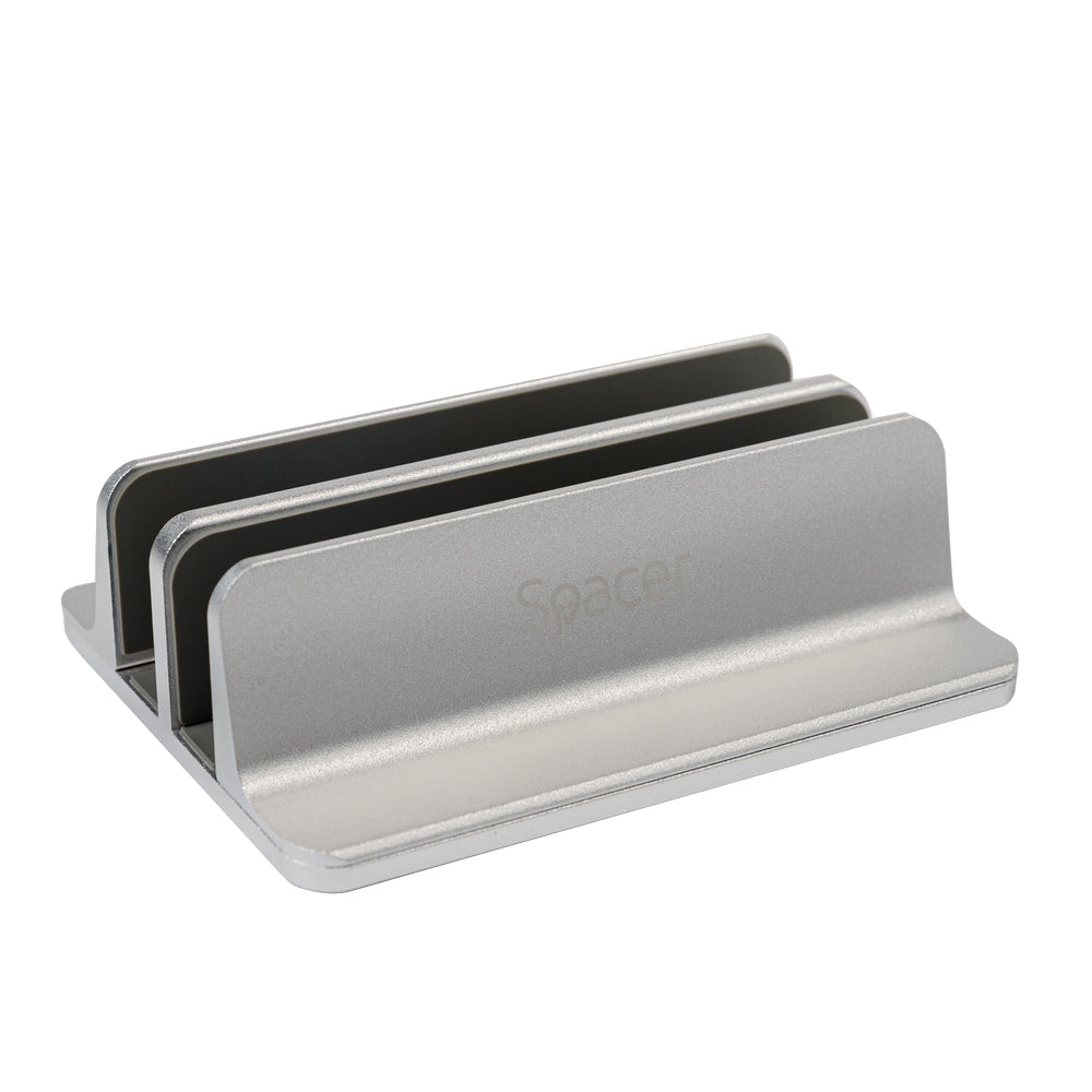 STAND SPACER vertical, notebook 14/17", dublu, protectie impotriva zgarieturilor, latime ajustabila, argintiu, aluminiu sablat, "SPS-Vertical"
