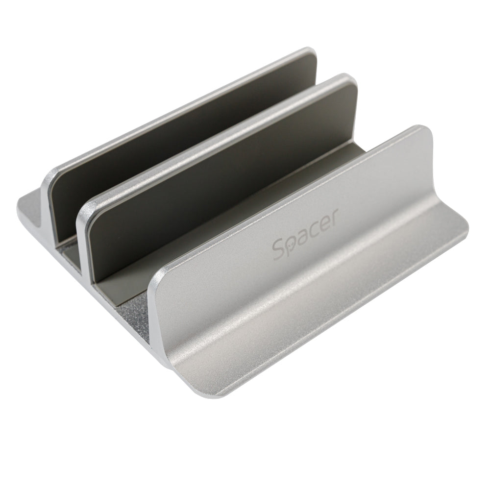 STAND SPACER vertical, notebook 14/17", dublu, protectie impotriva zgarieturilor, latime ajustabila, argintiu, aluminiu sablat, "SPS-Vertical"