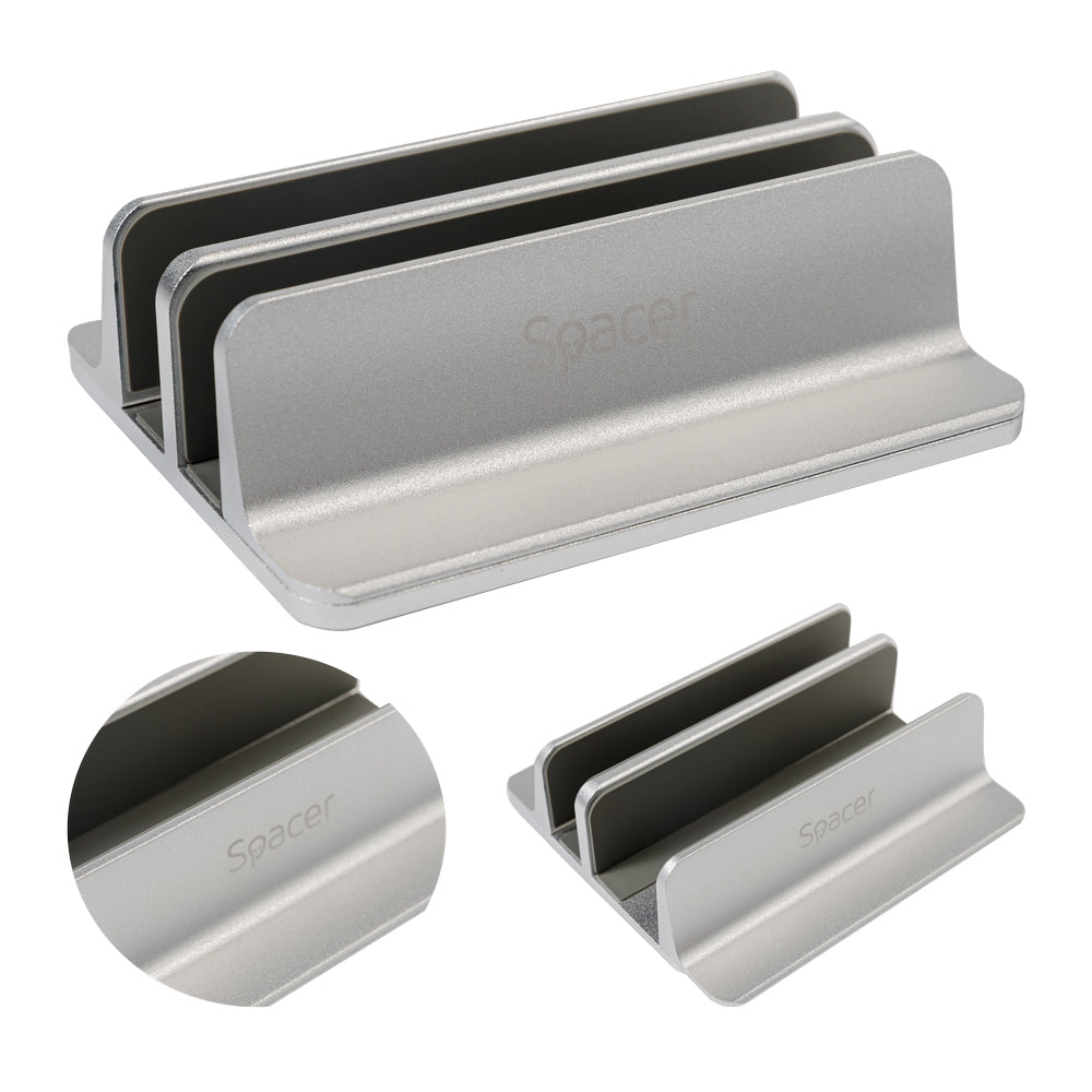 STAND SPACER vertical, notebook 14/17", dublu, protectie impotriva zgarieturilor, latime ajustabila, argintiu, aluminiu sablat, "SPS-Vertical"