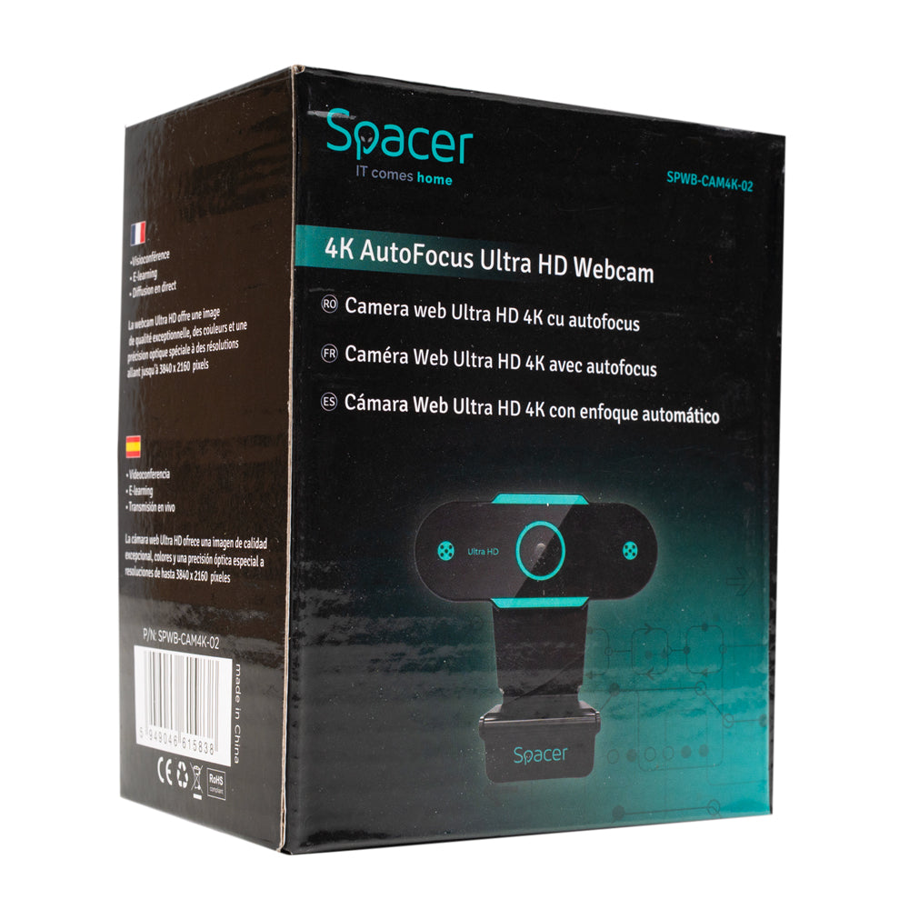 CAMERA WEB SPACER Ultra-HD 4K cu autofocus si rezolutie video 3840 x 2160, black "SPWB-CAM4K-02"