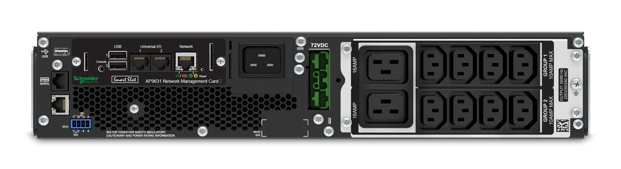 UPS APC, "Smart-UPS SRT", Online cu sinusoida pura, rack, 2200VA/1980W, AVR, IEC x 10, 1 x baterie APCRBC141, display LCD, back-up 11 - 20 min., "SRT2200RMXLI-NC"
