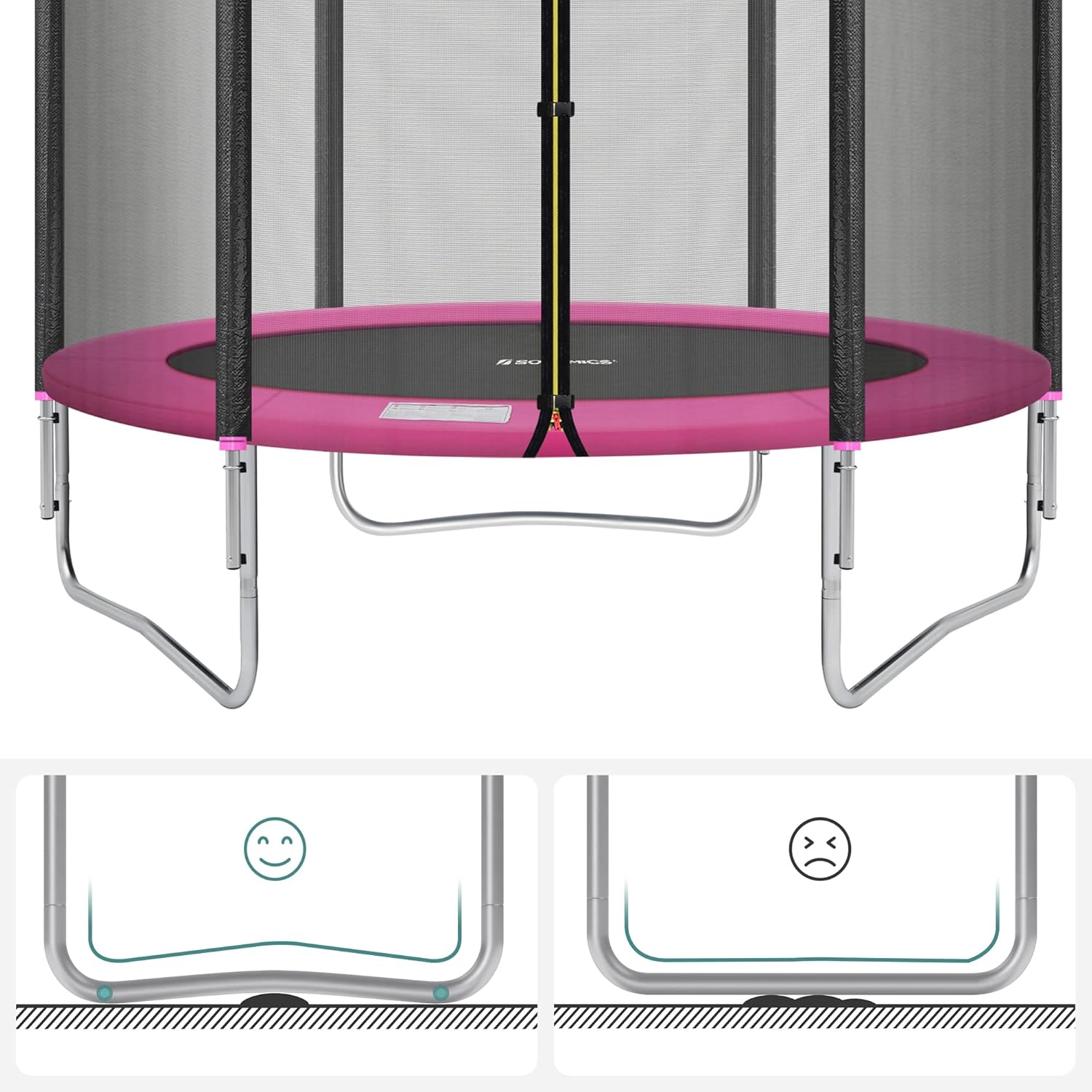 SONGMICS Trambulina pentru copii cu plasa de protectie exterioara, diametru 183 cm, 100 kg, roz