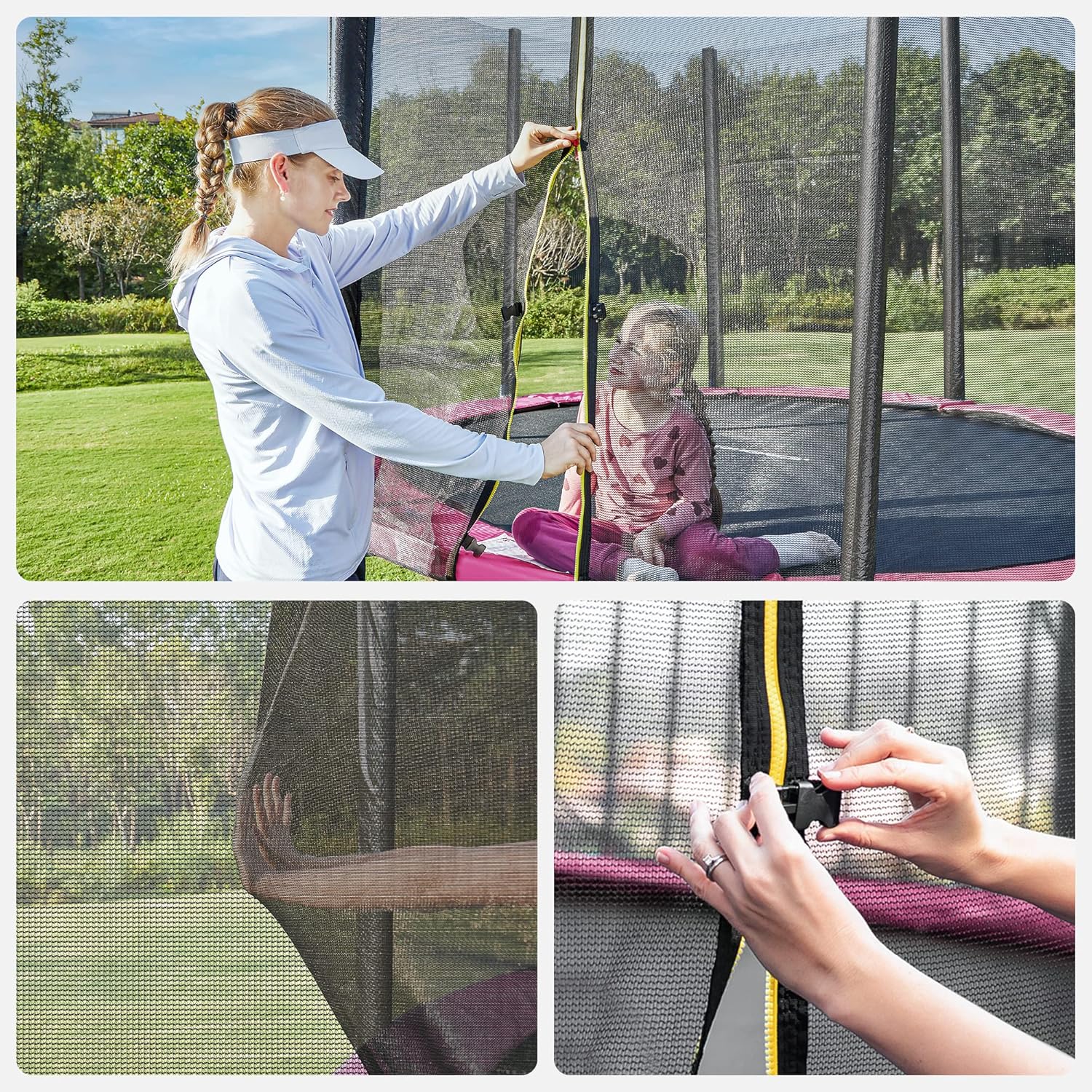 SONGMICS Trambulina pentru copii cu plasa de protectie exterioara, diametru 183 cm, 100 kg, roz