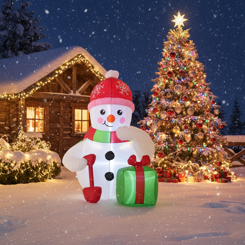 Om de zapada gonflabil pentru exterior, cu iluminare LED, 180 cm, compresor integrat, alb