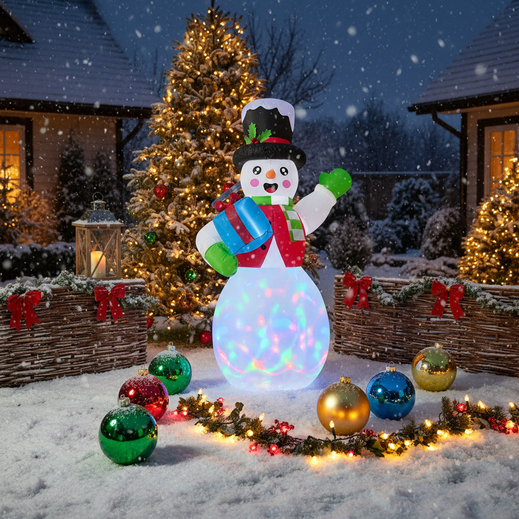 Om de zapada gonflabil de exterior, iluminare LED, 180 cm, compresor integrat, alb
