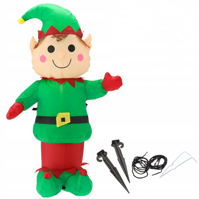 Elf gonflabil de exterior, iluminare LED, compresor integrat, 150x60x40 cm, verde