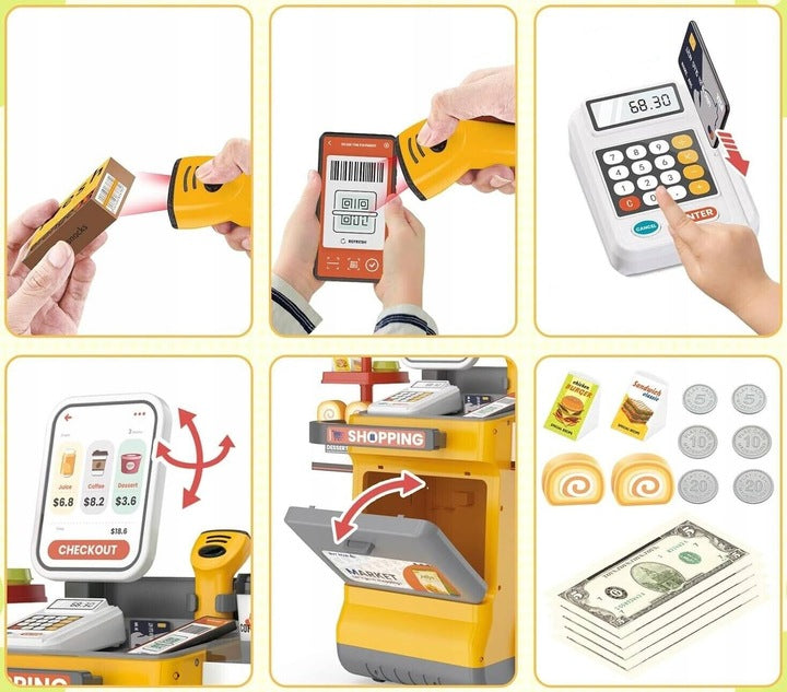 Set magazin pentru copii cu lada si roti, sunete, rafturi multiple, 48x30x58 cm, multicolor - 8