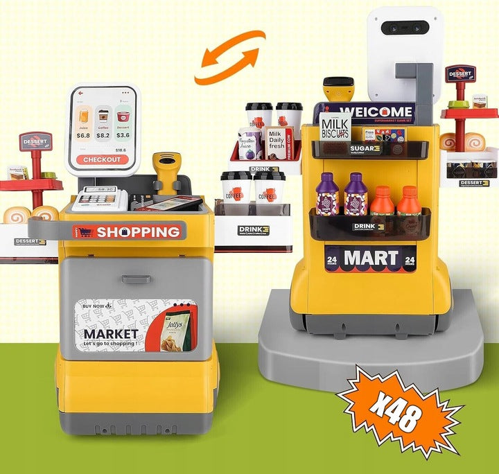 Set magazin pentru copii cu lada si roti, sunete, rafturi multiple, 48x30x58 cm, multicolor - 9