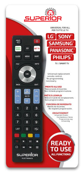 TELECOMANDA UNIVERSALA Superior, compatibila televizoare Samsung, LG, Philips, Sony, Panasonic, bateriile (2 x AAA) nu sunt incluse, negru "SUPTRB019" 44503089