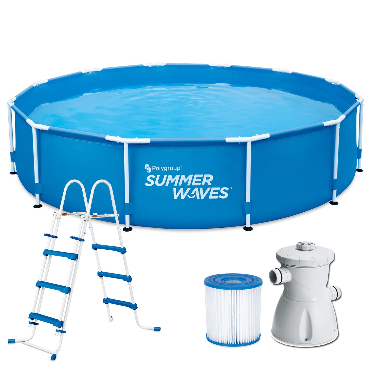 Piscina cadru metalic Summer Waves, 366×91 cm, 8.300 litri, cu pompa de filtrare si scara