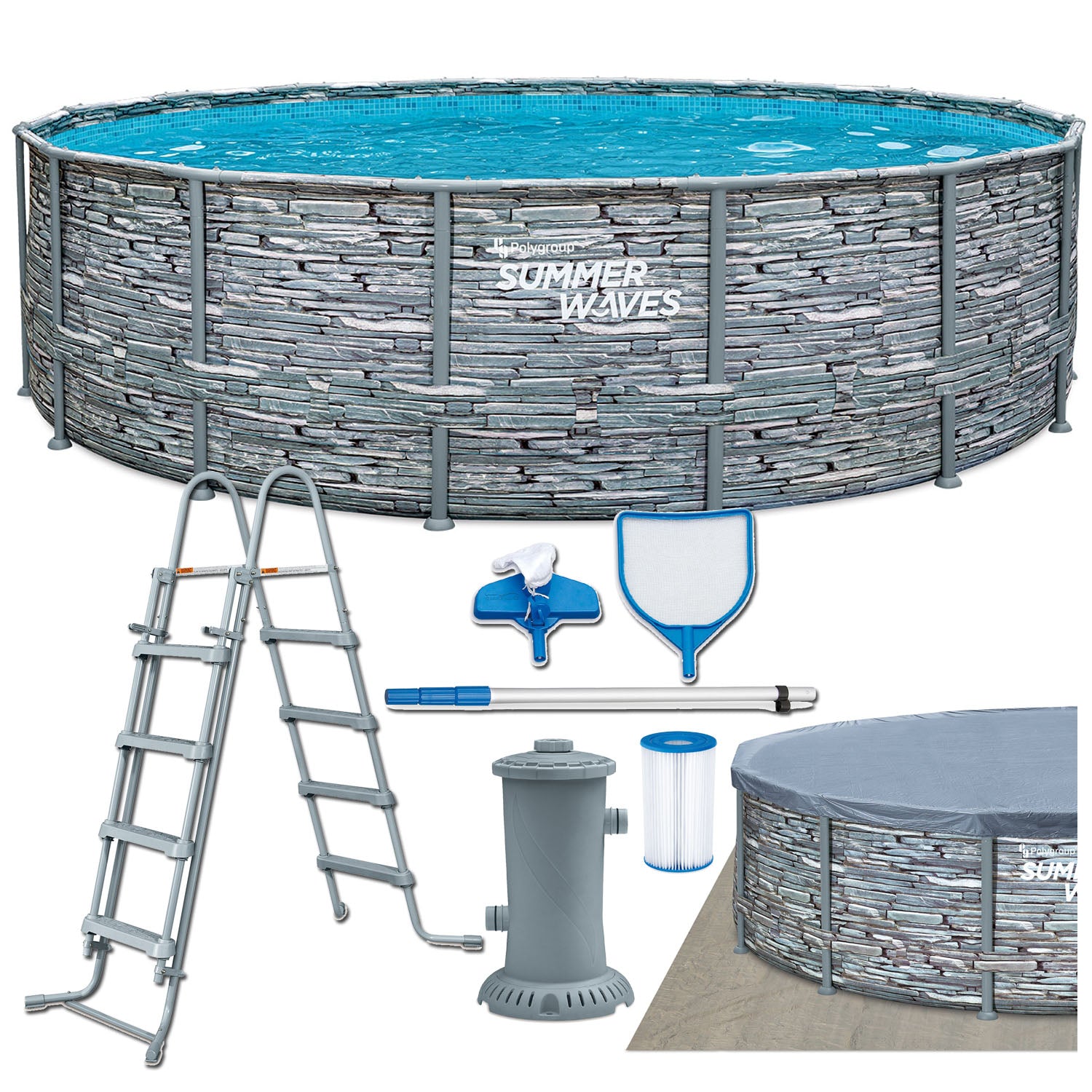 Piscina cadru metalic Summer Waves, 488×122 cm, 20.000 litri, cu toate accesoriile