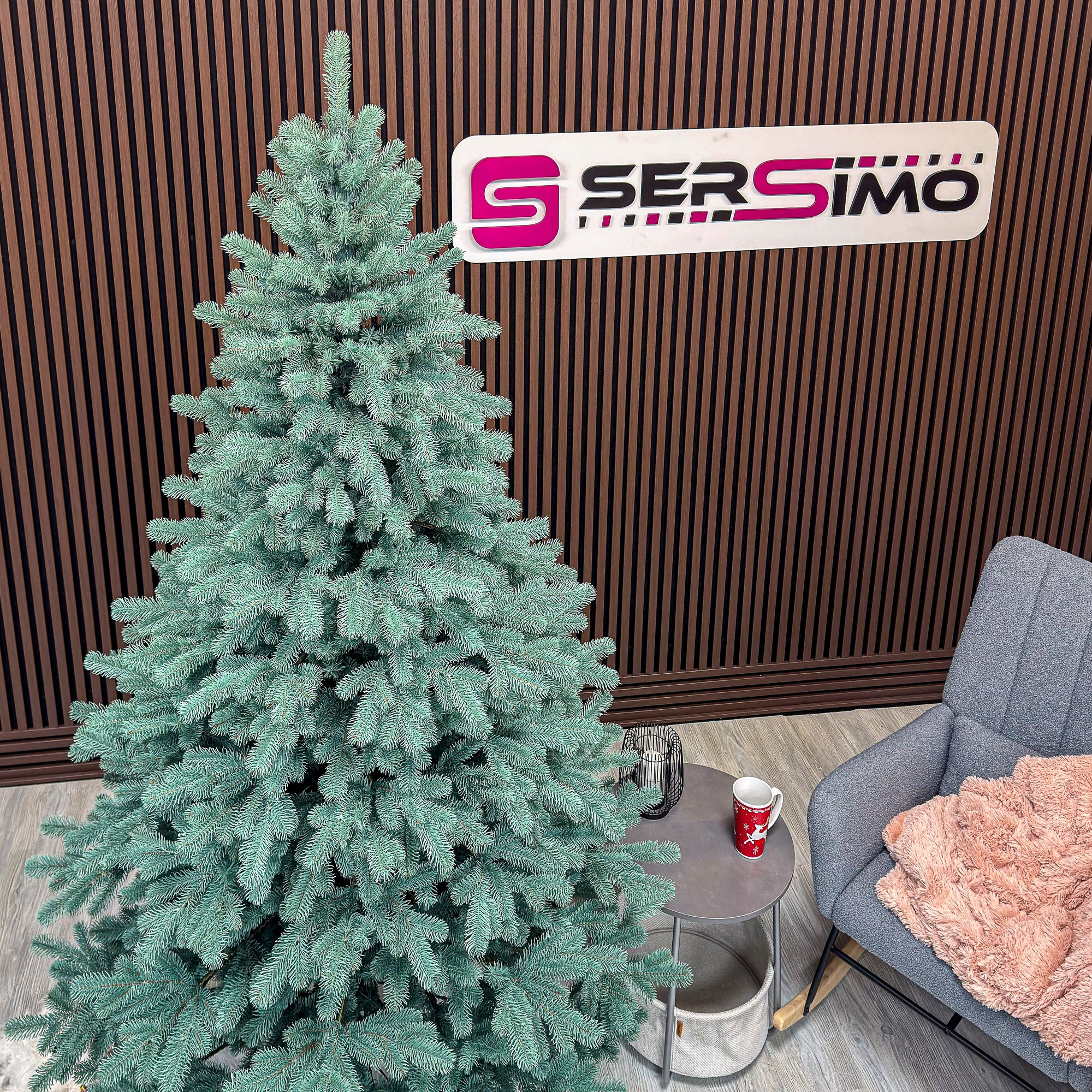 Brad artificial Christmas Deluxe by Sersimo, Kovalivka Select argintiu, integral 3D, 230 cm