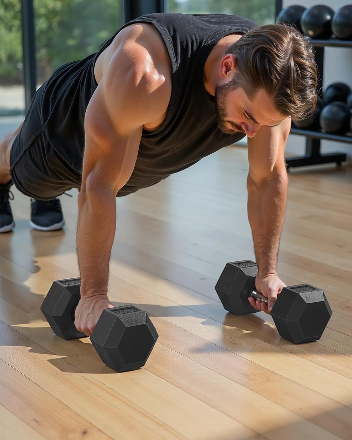SONGMICS Set gantere hexagonale 2x10 kg, antrenament fitness si forta, 31x11 cm, negru