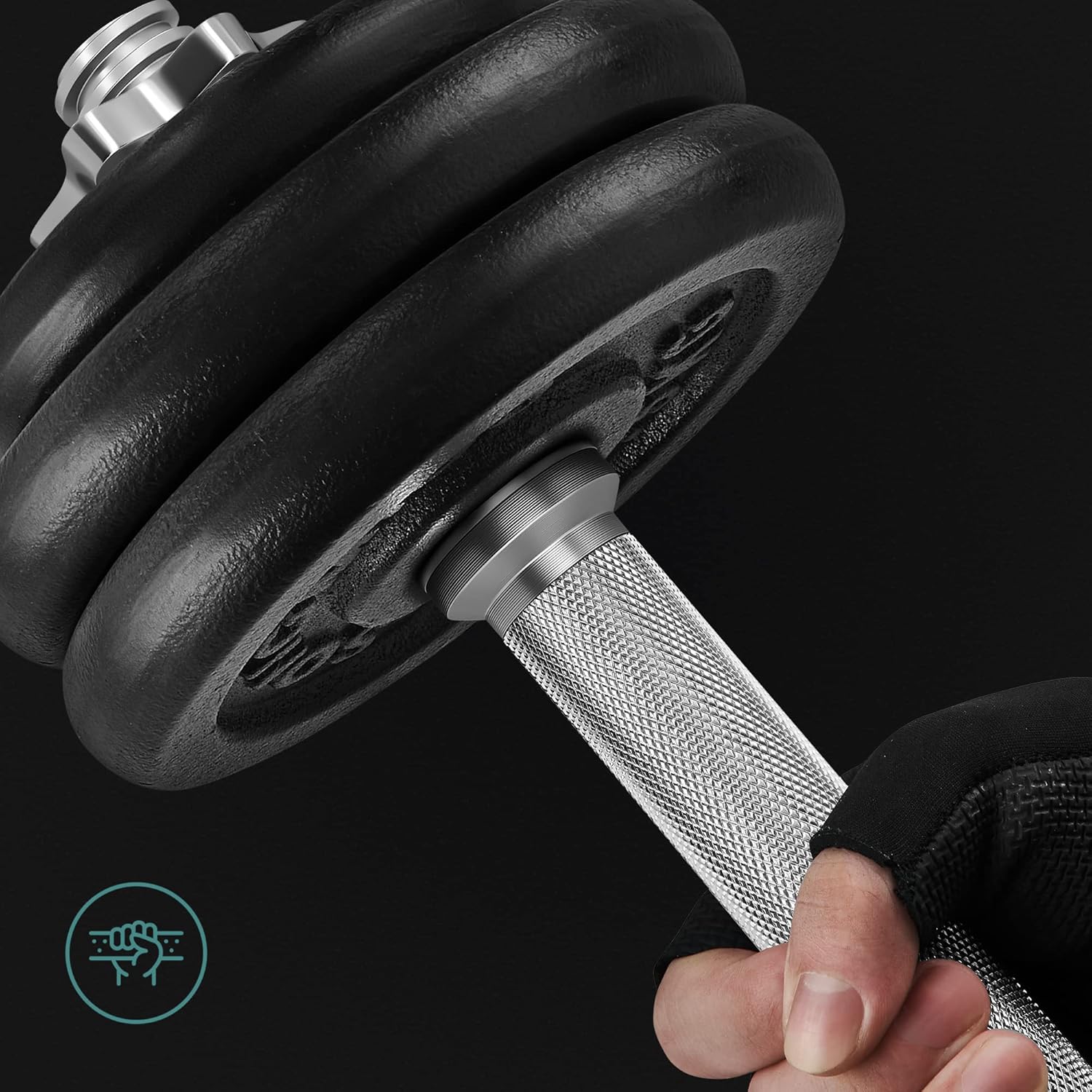 SONGMICS Set 2 gantere reglabile 30 kg, discuri fonta si bare otel, prindere anti-alunecare