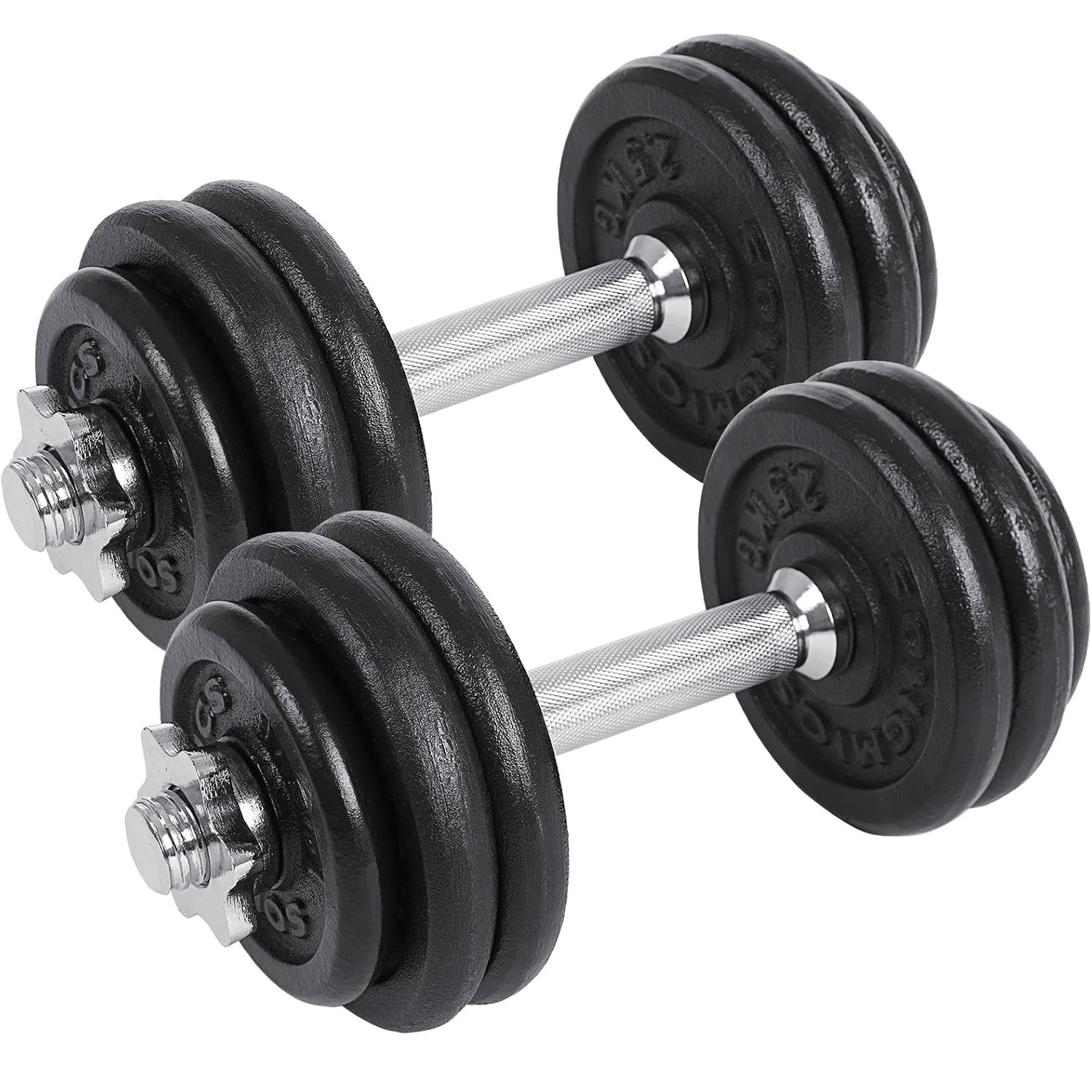 SONGMICS Set 2 gantere reglabile 30 kg, discuri fonta si bare otel, prindere anti-alunecare