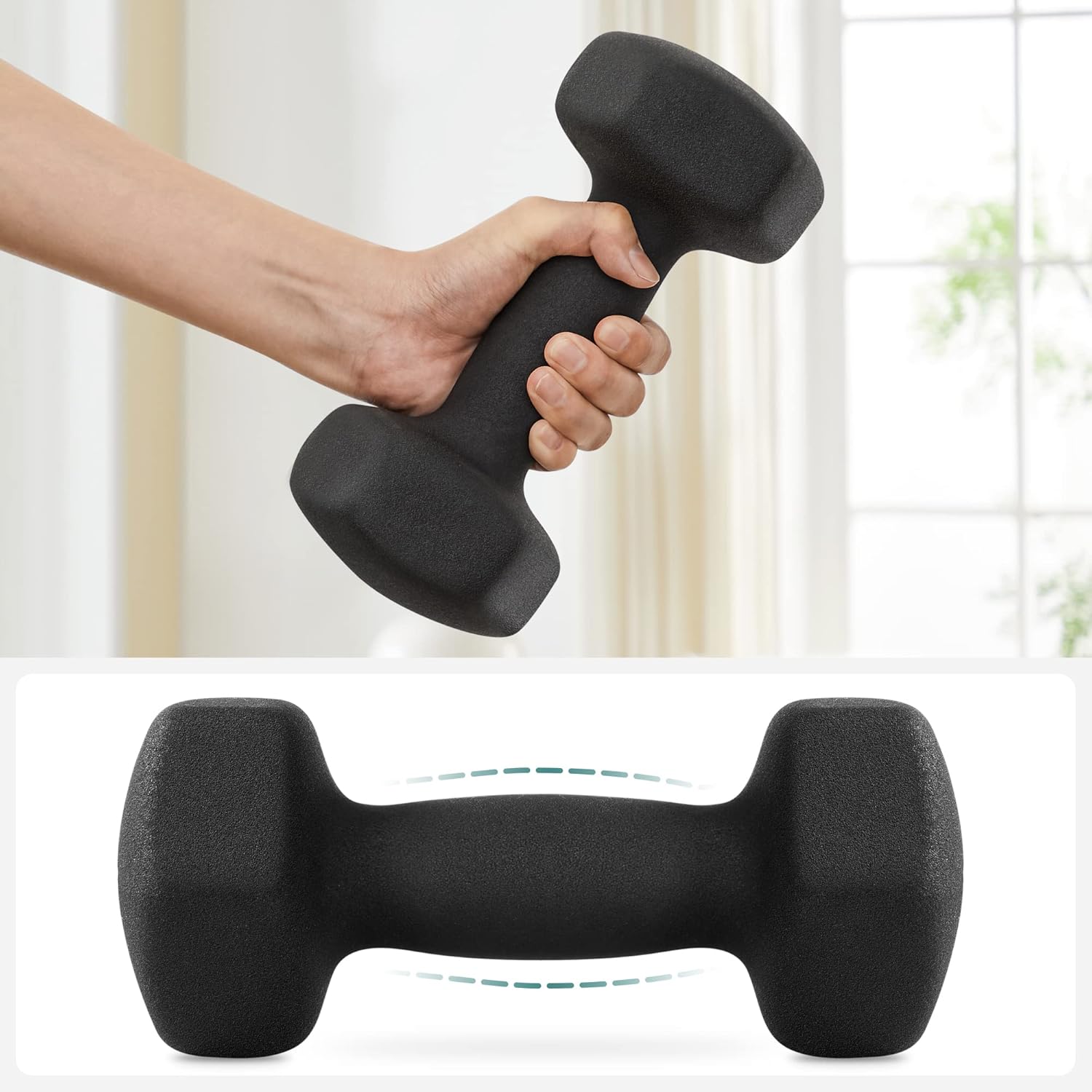 SONGMICS Set gantere hexagonale 2x5 kg, fonta cu invelis neopren, maner ergonomic antialunecare, negru