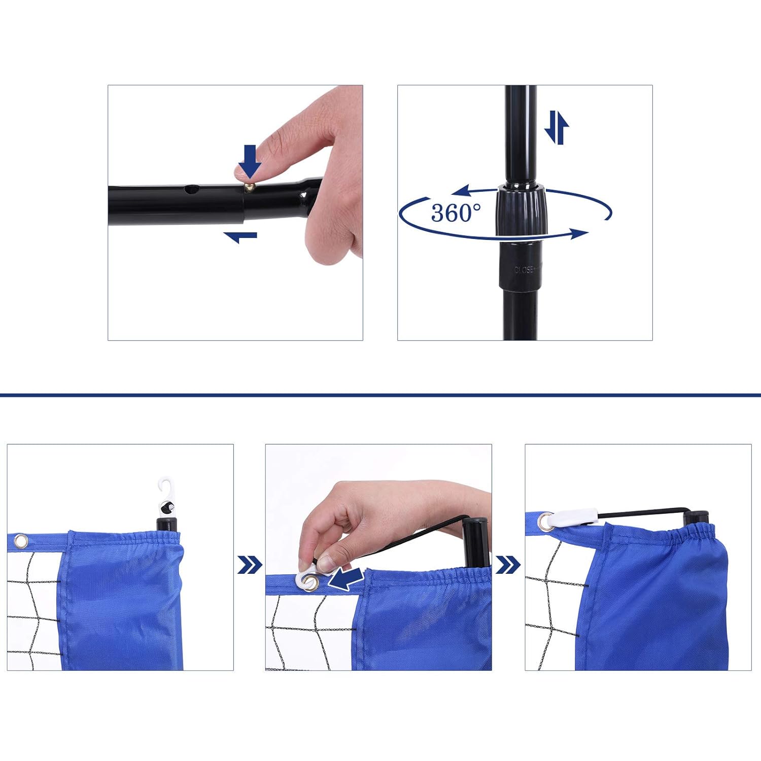 SONGMICS Fileu badminton portabil cu geanta transport, pentru tenis si volei, 400x103 cm, inaltime reglabila pana la 155 cm, albastru