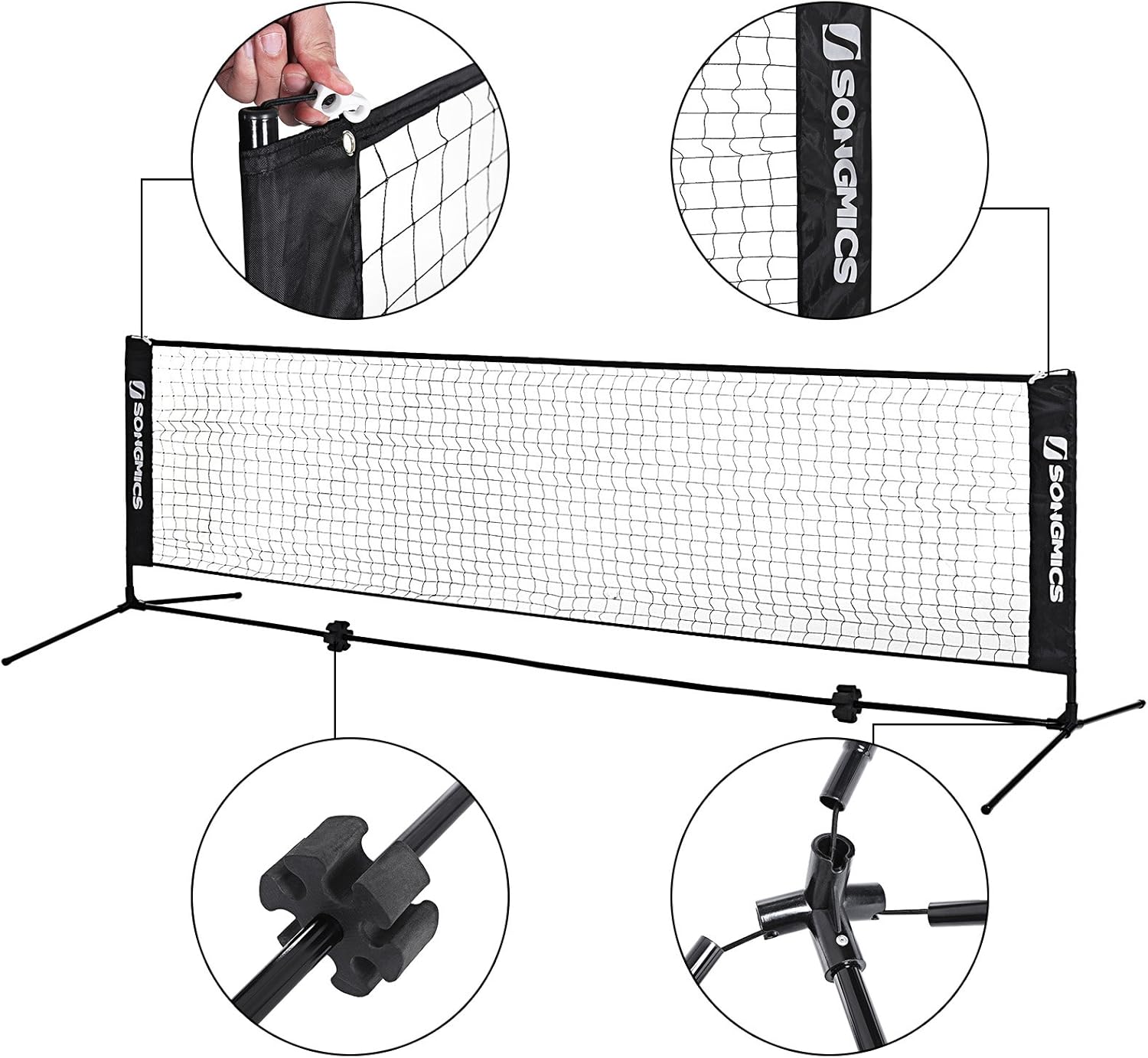 SONGMICS Fileu badminton portabil cu geanta transport, pentru tenis si volei, 400x103 cm, inaltime reglabila pana la 155 cm